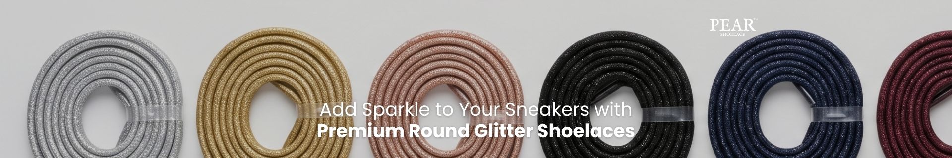 Round glitter shoelaces in multiple colours for sneakers and casual shoes