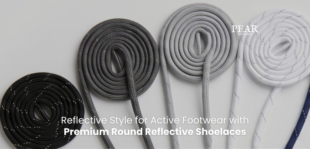 Round reflective shoelaces in multiple colours for runners, trainers and sneakers