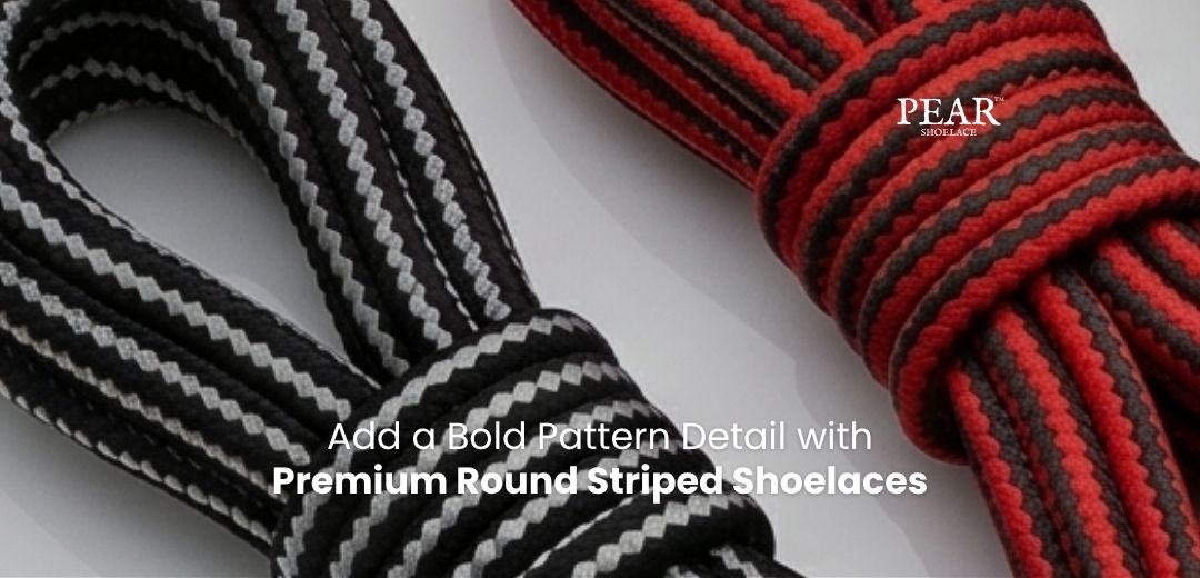 Round striped shoelaces in multiple colours for sneakers, boots and casual shoes