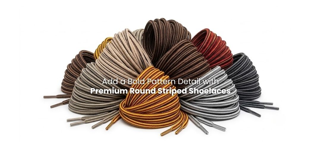 Round striped shoelaces in multiple colours for sneakers, boots and casual shoes - Pear Shoelace