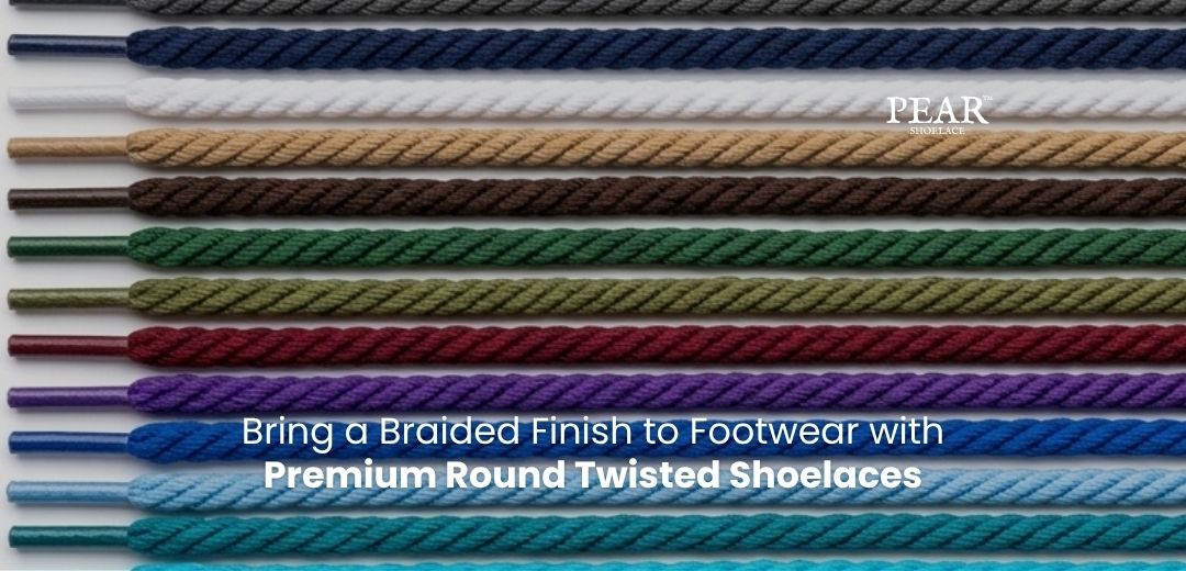 Round twisted shoelaces in multiple colours for sneakers, boots and casual shoes