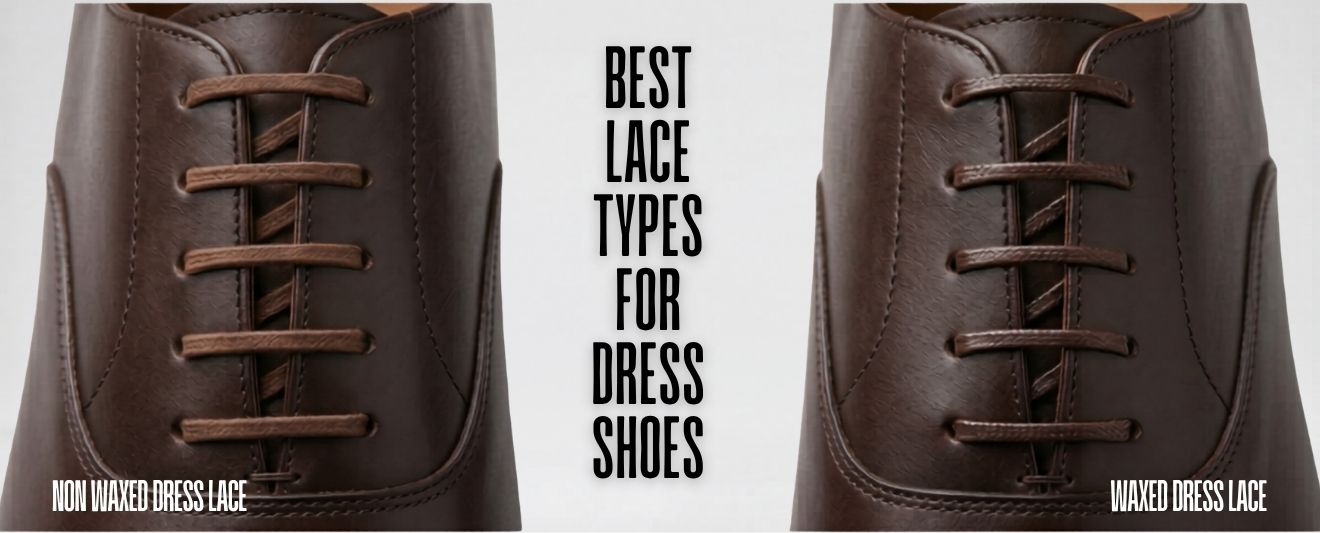 Comparison of round and waxed laces on dress shoes