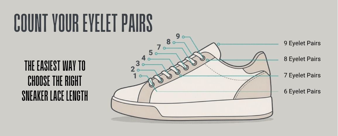 Sneaker eyelet count diagram showing how to choose the right lace length